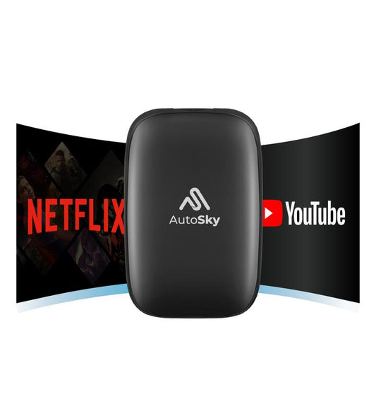AutoSky Ai Box Lite Air - Wi-Fi and Bluetooth Connectivity, For iPhone & Androids, Requires Wired Apple CarPlay, Expandable Storage with Youtube & Netflix